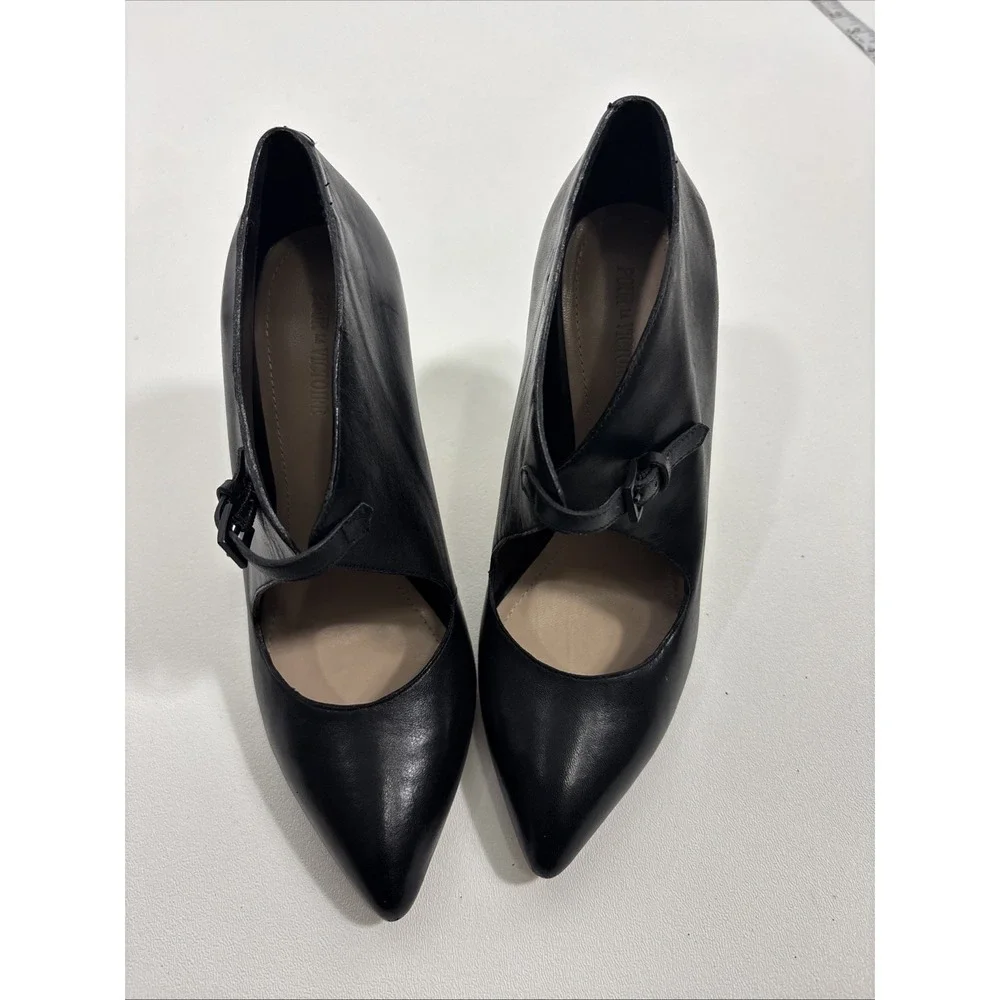 Pour La Victoire Black Leather Ziegler Pointed Heels‎ Size 7